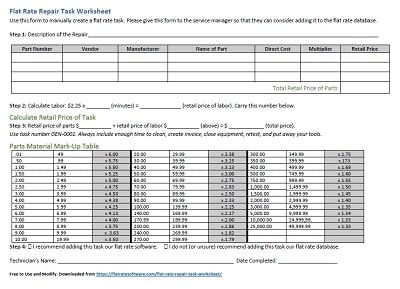 Free Flat Rate Price Task Worksheet